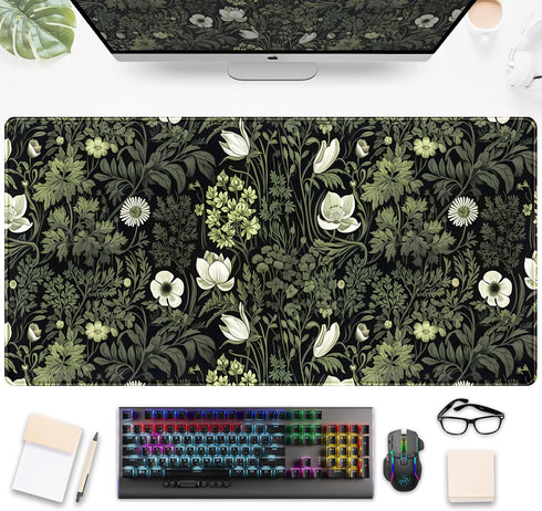DSKGSJH Dark Green Floral Plants XXL Gaming Mousepad & Desk Pad - Nature