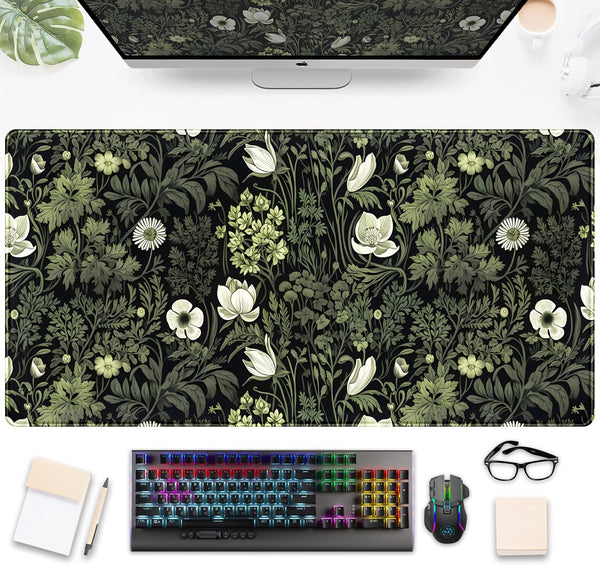 DSKGSJH Dark Green Floral Plants XXL Gaming Mousepad & Desk Pad - Nature