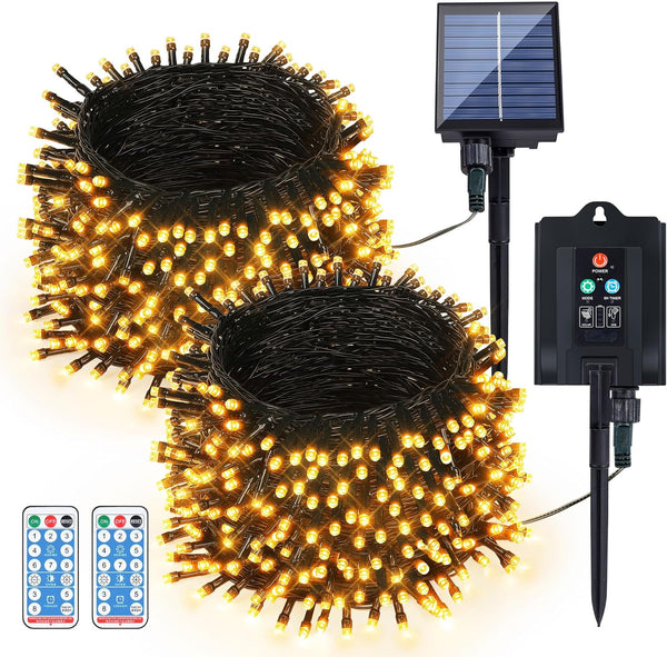 woohaha 2 Pack Solar Outdoor String Lights,Total 144ft 400 LED Solar Christmas