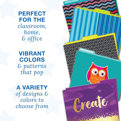 Carson Dellosa Aim High Decorative File Folders - 11.75" x 9.5", Multi-Pattern, 6-Pack for Office Organization