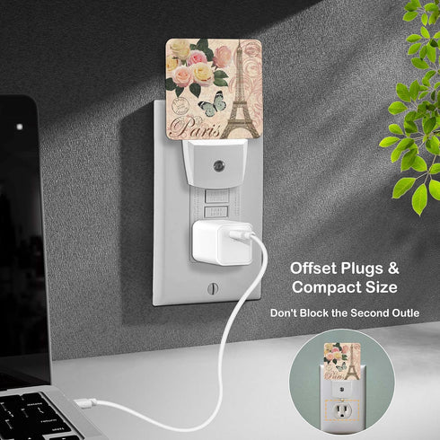 Jahiona White,0.5W LED Night Light Lamp with Smart Sensor Dusk to Dawn Sensor,Paris Flower Eiffel Towel with Rose Night