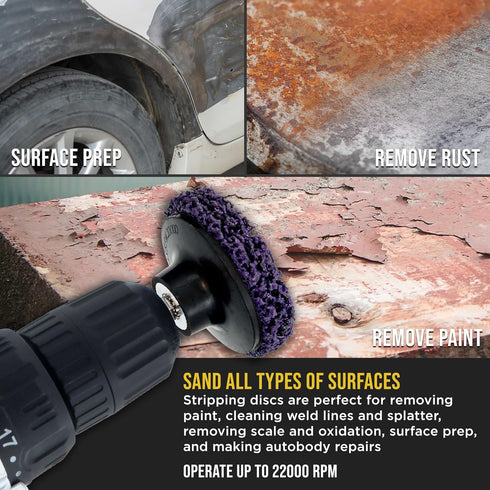 11-Piece 3" Set 10 1/4" Dura-Gold Diameter Abrasive Stripping Brush Wheel - Quick Change Discs with Roll Lock
