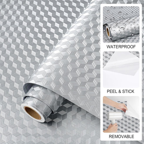 15.8inx23ft ReWallpaper Stainless Steel Backsplash Wallpaper Peel and Stick Oil Resistant Brushed Silver Contact Paper