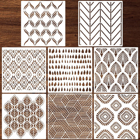 Outus 8 Pieces Wall Stencils, 12 x 12 Inch Reusable Geometric Modern Herringbone Pattern for Painting Decor