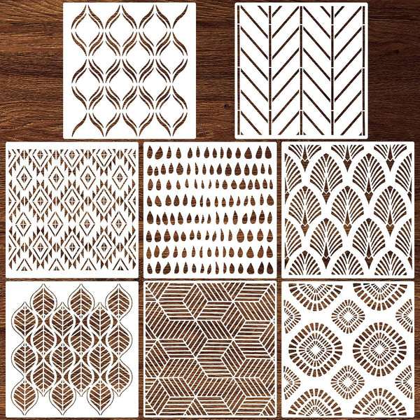 Outus 8 Pieces Wall Stencils, 12 x 12 Inch Reusable Geometric Modern Herringbone Pattern for Painting Decor