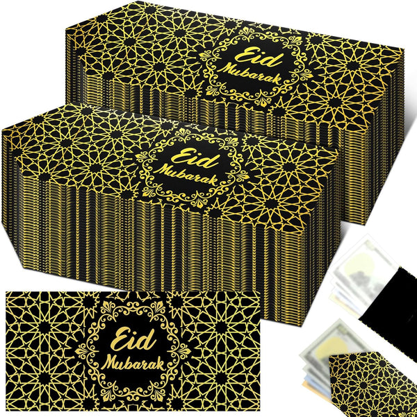 Sinmoe 72 Pcs Eid Mubarak Money Envelopes Bulk 6.7 x 3.2 inch Gold Foil Cash Set for Eid
