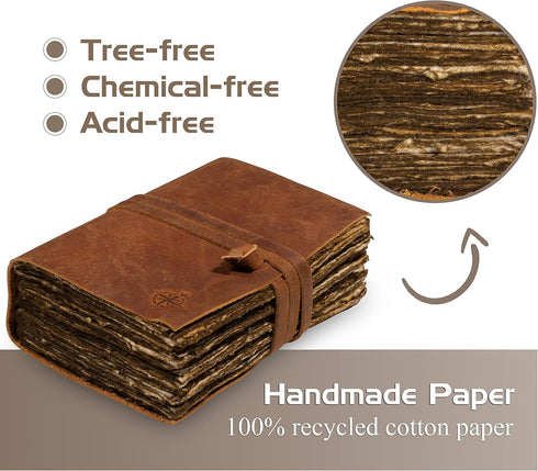 WANDERINGS Small Vintage Leather Journal - Only 4"x6" - Antique Handmade Leather Bound Journal with Old Fashioned Deckle Edge Paper - Perfect for Writing, a Diary, Notetaking, Sketching by WANDERINGS