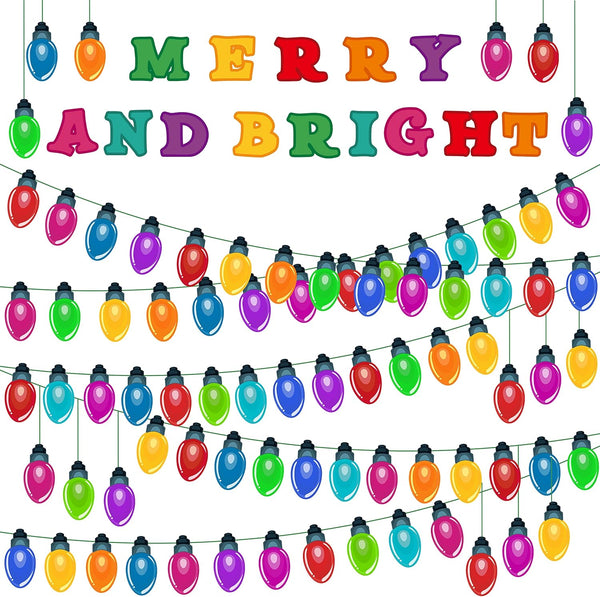 Haooryx 105Pcs Colorful Light Banner Bulletin Board Set, Patterned Paper Cut-Outs for Holiday Party Classroom