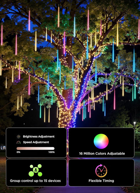 8Tube 128LED 11.48ft Smart Meteor Shower Rain Lights, Color Changing Icicle Christmas Lights Outdoor Outside, APP