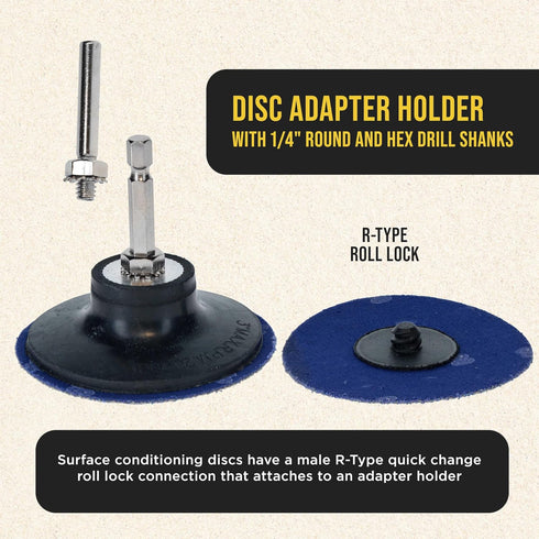 3 Inch 36 (25 Set) Dura-Gold Grinding Discs, Grit Disc with R-Type Roll Lock Adapter & Backing Pad - Quick Change