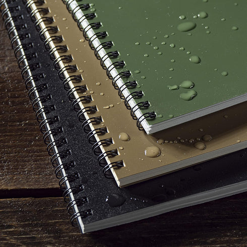 Rite in the Rain Weatherproof Side Spiral Notebook, 3 Pack, 6.625" x 8.5", Black, Tan, Green Covers, Dot Grid