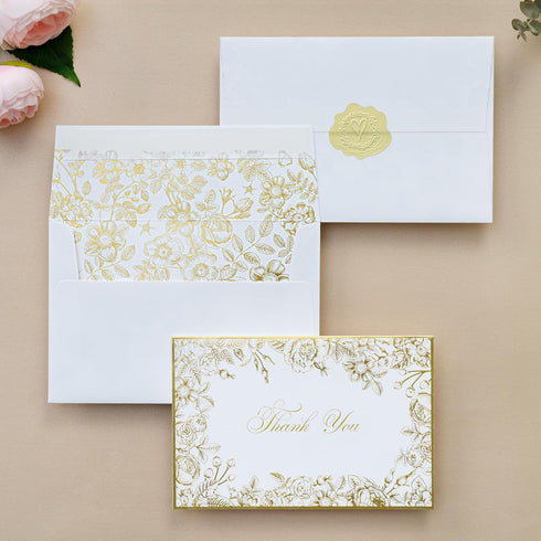 50 Pack 4x6 Inches ponatia Floral Thank You Cards With Envelopes, Gold Foil Greeting Notes with Envelopes & Stickers