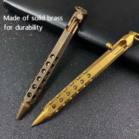 Bolt Action Solid Brass EDC Pen Six-edge Tactical Metal Pen with Refills and Clip for Business, Christmas, Birthday