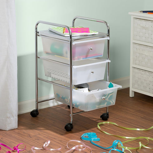 Honey-Can-Do 3-Drawer Plastic Storage Cart on Wheels, Silver
