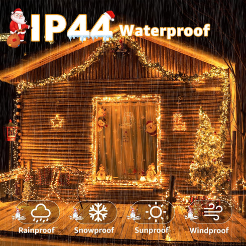 1200 59 8 LED FT Cluster Lights, Warm White Christmas Tree Lights Modes Timer Remote, Waterproof String Lights