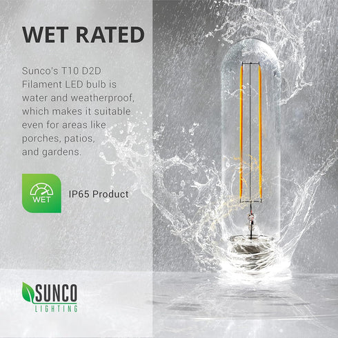 Sunco Lighting 6 Pack 5W=40W Dusk to Dawn Outdoor T10 Light Bulbs, 2700K Soft White, E26 Base, 450 Lumens
