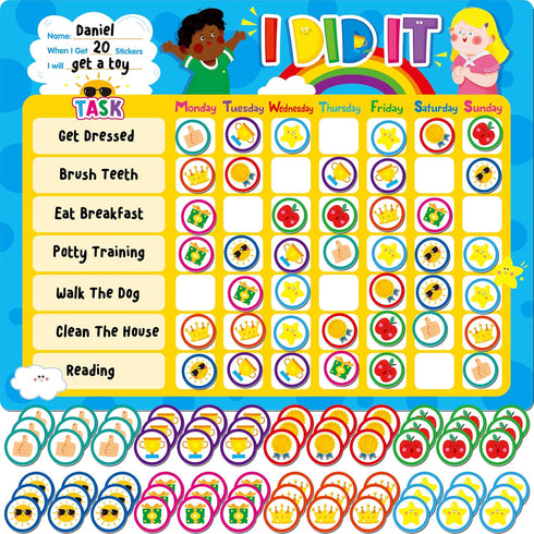 SpriteGru Magnetic Reward Chart, Dry Erase Task Board-One Chart & 72 Magnetic Reward