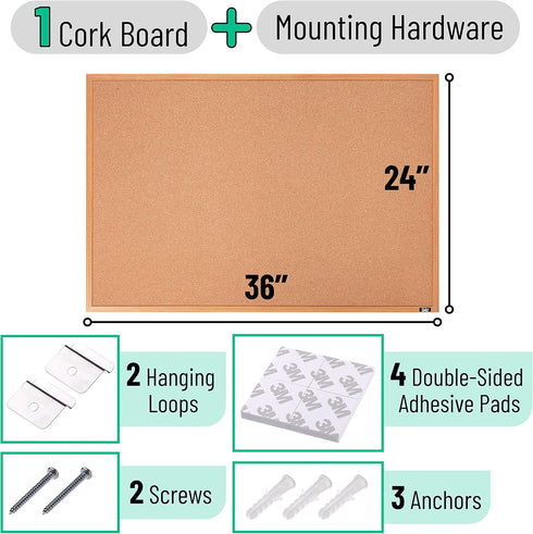 Mr. Pen Cork Board, 24”x36”, Framed Push Pin Board for Walls, Office Bulletin Board