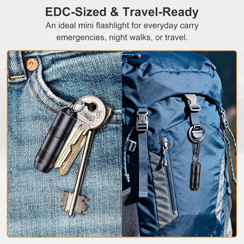 BBSDA 100 IPX6, Mini Keychain Flashlight Instant On Pull to Light, Lumens Tiny EDC Flash Light, USB-C Rechargeable