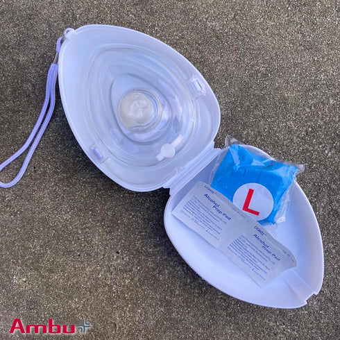 Kemp USA Ambu Medical Supplies CPR Mask Kit in Hard Case with O2 Inlet, Gloves & Wipes for Adults and Children