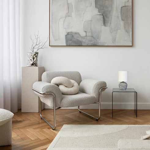 LT1170-GRY 12.4" Simple Designs Chic Glow Rounded Marble Inspired Concrete Table Lamp with Fabric Shade, Bedroom