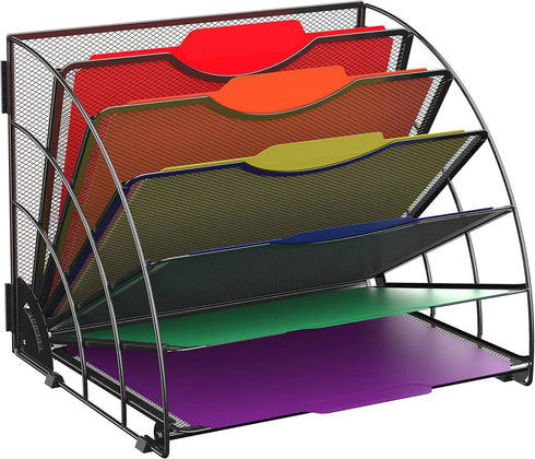 SUPEASY Fan Shaped Desk File Organizer - 6 Compartments for Filing Paper Bills, Letters, Desk Accessories for