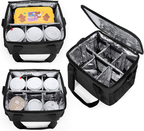 6 Trunab Reusable Cups Drink Carrier for Delivery Insulated Drink Caddy with Handle and Shoulder Strap, Adjustable