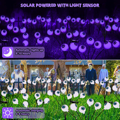 Brizled 2 Pack Solar Halloween Lights, 12 LED Eyeball Lights with 2 Modes for Outdoor Garden Yard Lawn Decoration