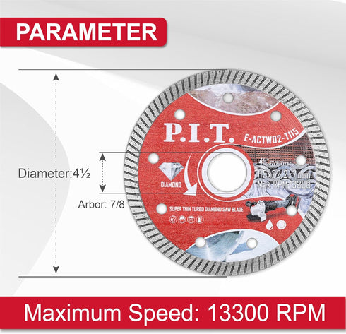P.I.T. 4-1/2 Turbo Diamond Saw Blade for Dry/Wet Cutting - 7/8 Inch Arbor Angle Grinder Cut Off Wheel, 3 Piece