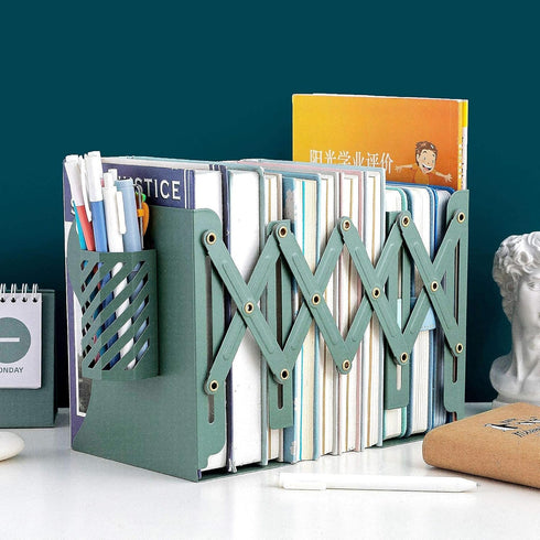 Metal Iron Adjustable Book Ends, Heavy Duty Book Holder, Nonskid Desktop Book Organizer for Binder Holder (Green)