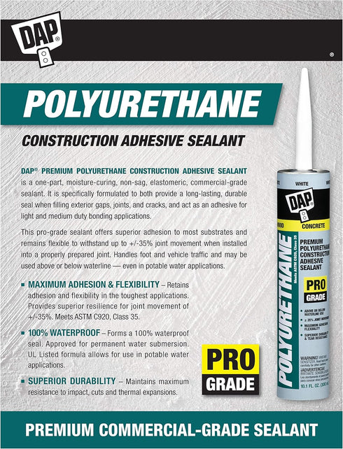 Dap 18814 Adhesive Sealant, Gray Polyurethane, 10.1 oz