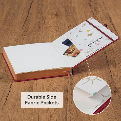 ZXHQ A5 360 Pages Lined Journaling Notebooks with Pen - Tree of Life Design, Brown Edge, Fine Inner Pocket, Wine Red