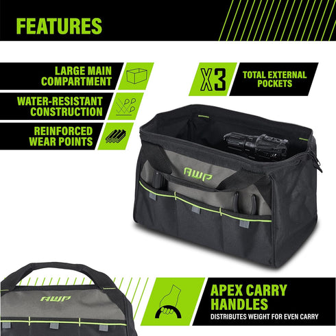 AWP 15 Inch Tool Bag - Compact Size with Apex Handle Design, Water-Resistant Construction