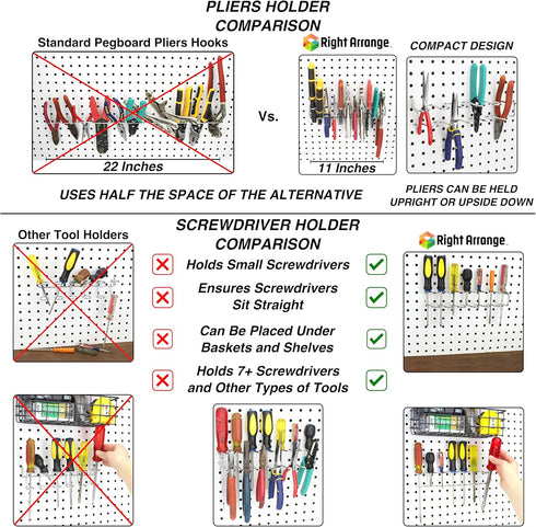 Right-Arrange Peg Board Hooks for Hanging Tools, Assortment x2 Tool Organization Accessories Kit