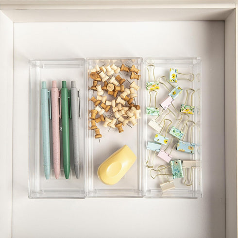 Martha Stewart Brody Desktop Storage Organizer, Stack and Slide Plastic Tray for Office, Kitchen, Vanity
