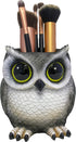 DWK Grey Owl Makeup Brush Holder Organizer Caddy, Handmade Makeup Organizer for Vanity, 4"