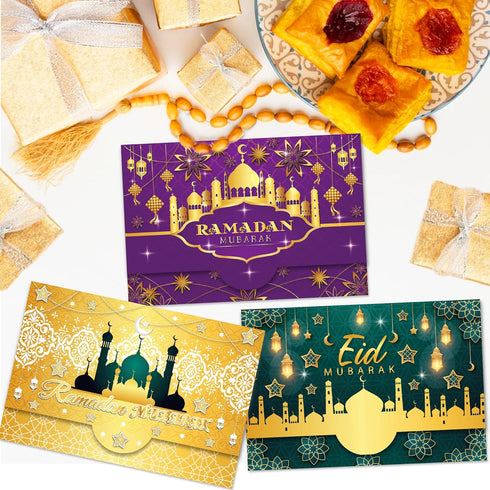 KYMY 12pcs Eid Mubarak Money Envelopes, Islamic Cash Folding Envelopes for Ramadan, Eid al-Adha, Birthday, Wedding