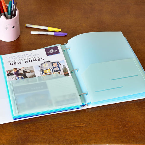 Youngever 6 Pack Heavy Duty Plastic Folders - Two Pocket Binder Dividers with 3 Hole Punch Notches