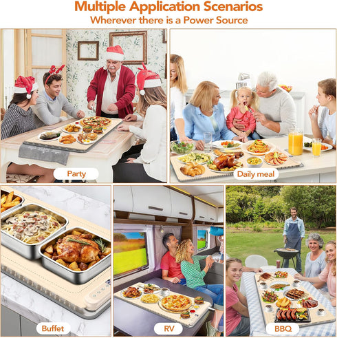 35"x16", 3S 8 12 Warming Mat for Food, XXL Electric Warming Tray for Parties Buffet, Graphene Rapid Full-Surface