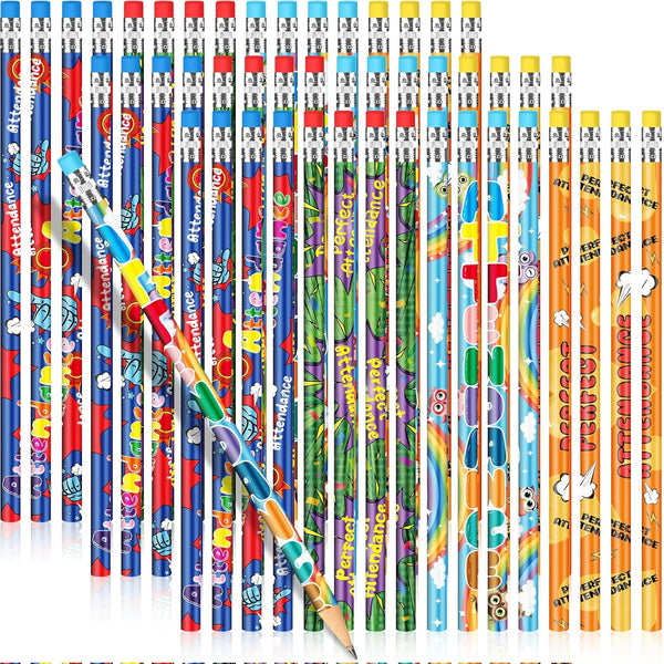 Handepo 72 Pieces Attendance Pencils with Eraser, Assorted Wooden Pencils for Kids, Student Carnival Prize, 4 Styles