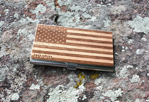 WUDN Handcrafted Business Card Holder Wallet for Men and Women, Holds 20-25 B-Cards or 8-10 Credit Cards, Wooden &