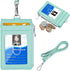 ELV Badge Holder with Zipper, PU Leather ID Card Holder Wallet, 5 Card Slots, RFID Blocking Pocket, Mint