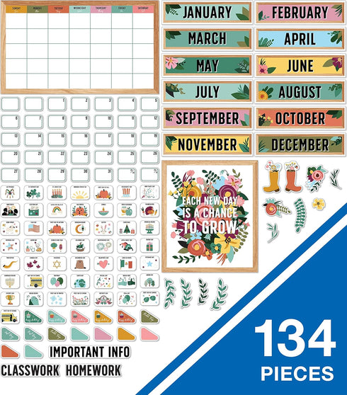 Carson Dellosa 134 pc Grow Together Calendar Bulletin Board Set, Wall Calendar, Monthly Calendar Headers & Cover Ups, Leaf & Flower Decor, Motivational Poster, Classroom Supplies & Classroom Decor by Carson Dellosa Education