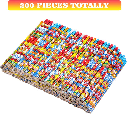 Kolewo4ever 200 Pieces Hero Text Pencils Cylinder Wood Pencils Pow! Snap! Wham! Bang! Elements Pencils 4 Style Assorted Kids Pencils for Classroom Rewards Carnival Prizes (200) by Kolewo4ever