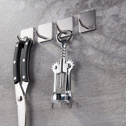 YIGII Towel Hooks - Self Adhesive Bathroom Hooks for Kitchen, Office, Stainless Steel, 4 Packs
