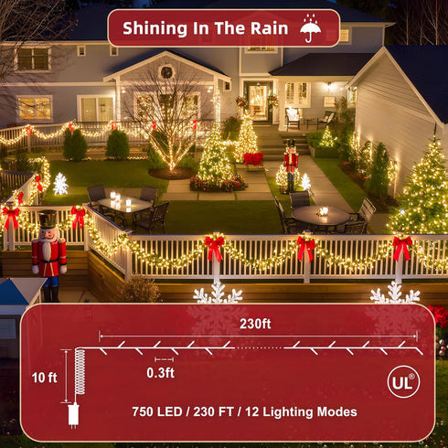 240ft 750 12 Dimmable Outdoor Christmas Lights, LED Super Long String Lights Modes & Timer Memory, Outsite Waterproof