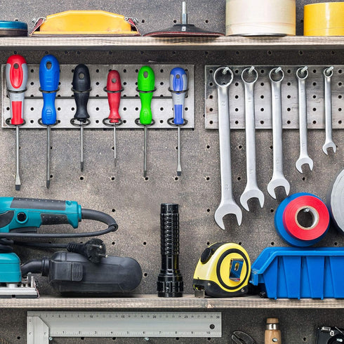 Hotop 2 Pieces Pegboard Utility Hooks - Screwdriver Holder, Six-Tool Organizer Racks Accessory Multi-Ring Holder for