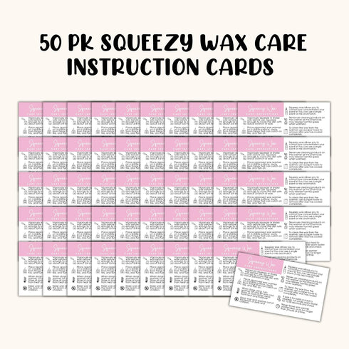 Lashicorn 50pk 2x3.5 Squeezy Wax Instruction Cards Squeezable Liquid Melt Bottle | Minimalist Client Care Directions