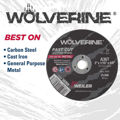 Weiler 56089 Die Grinder Cut-Off Wheel and Mandrel Kit, 3-Inch x 1/16" Wolverine T1 Thin Wheels, 1 Mandrel