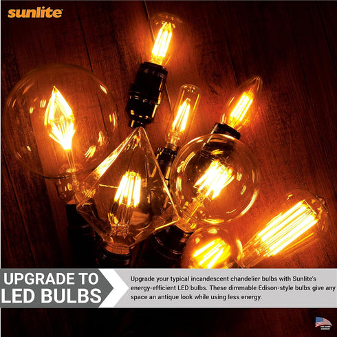 B11 Bulb, 5.5 (60W 600 E26 Dimmable, 90 2700K 6 Pack Sunlite LED Filament Torpedo Chandelier Light Watts Equivalent)